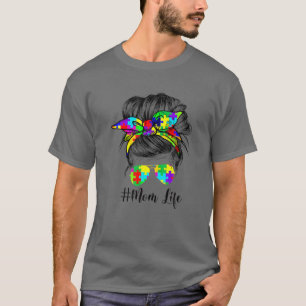 Camiseta Autism Mom Life Messy Bun Sunglasses Bandana Mothe