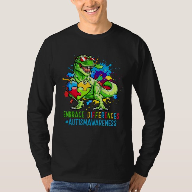 Camiseta Autism Month Dinosaurs Autism Rex Kids Cute Puzzle (Frente)