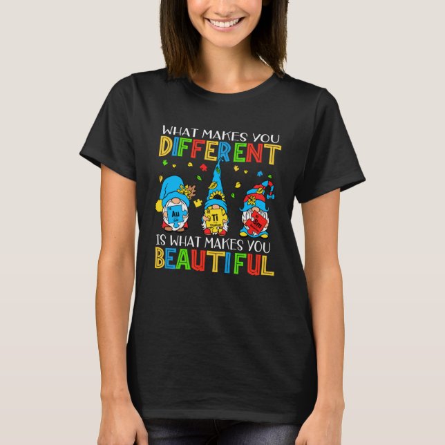 Camiseta Autism Puzzle Piece Gnomes  Different Beautiful Au (Frente)