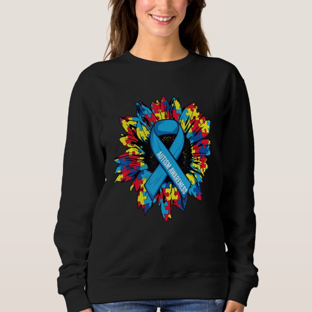 Camiseta Autism Ribbon Sunflower In April We Wear Blue For  (Frente)