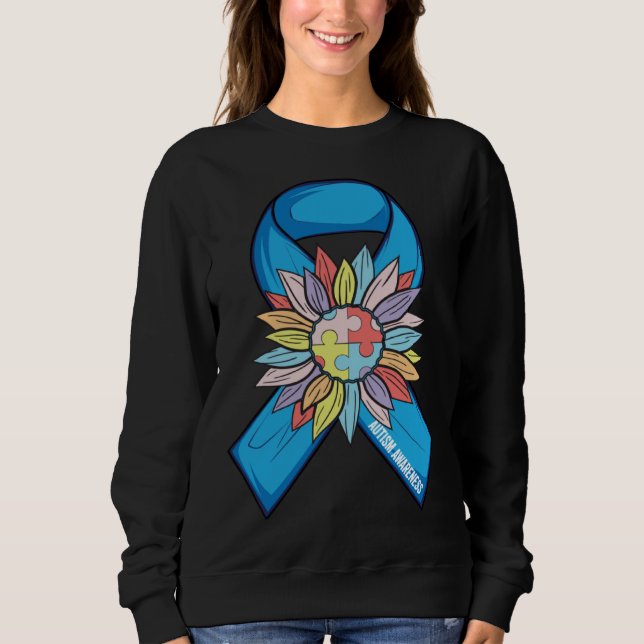 Camiseta Autism Sunflower Blue Ribbon In April We Wear Blue (Frente)