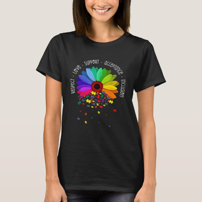 Camiseta Autism Sunflower Respect Love Support Autism Aware (Frente)