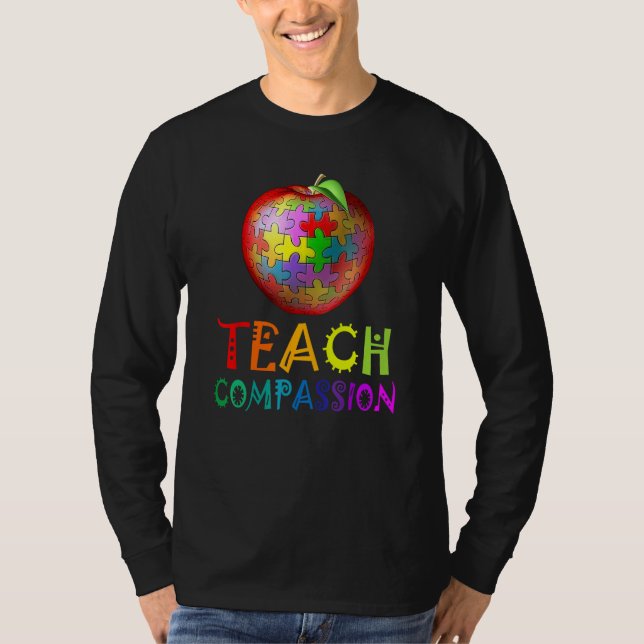 Camiseta Autism Teacher teach compassion apple puzzle autis (Frente)