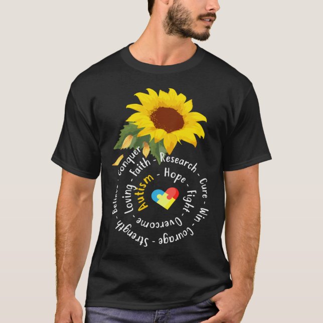 Camiseta Autism Things Sunflower Autism Awareness Women Gir (Frente)