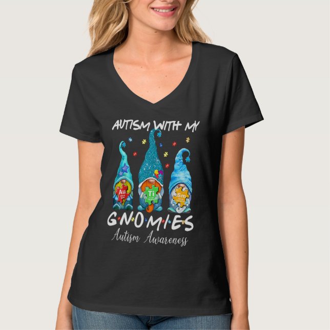 Camiseta Autism With My Gnomies Autism Three Gnomes Awarene (Frente)