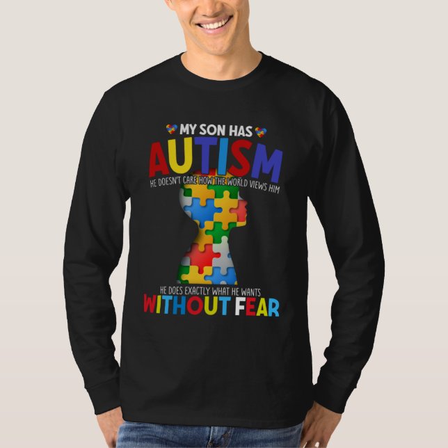 Camiseta Autism  Women Men Family My Son Has Autism Awarene (Frente)