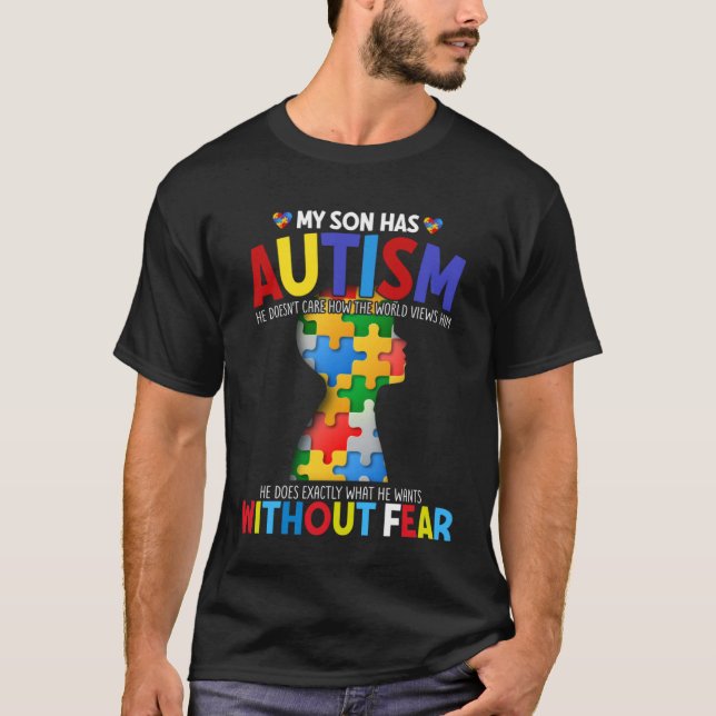 Camiseta Autism  Women Men Family My Son Has Autism Awarene (Frente)