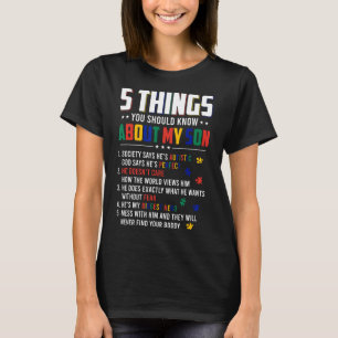 Camiseta Autismo-5 Coisas Que Você Deve Saber Sobre Meu Fil
