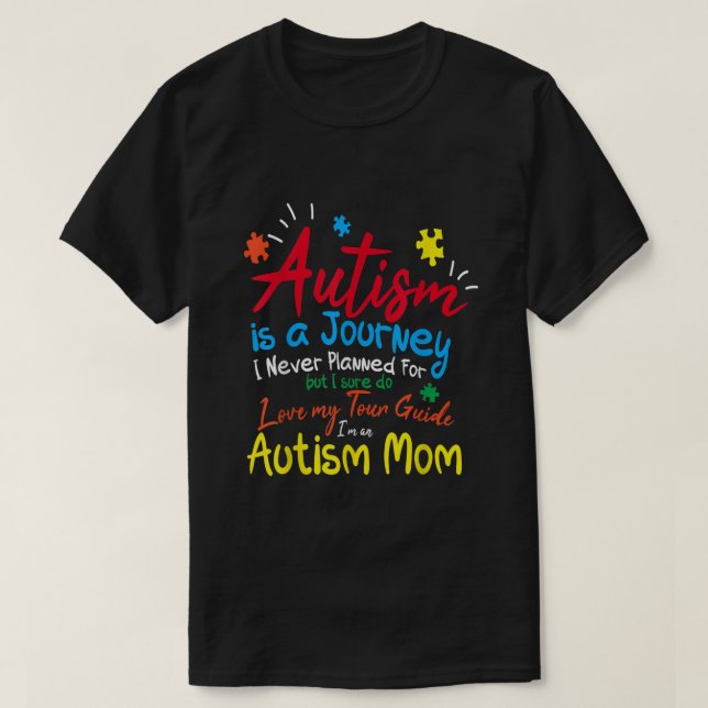 Camiseta Autismo A Viagem Da Mãe Eu Amo O Meu Guia De Volta (Frente do Design)