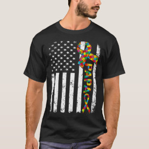 Camiseta Autismo Afastado Papa Família de Bandeiras America
