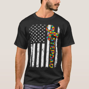 Camiseta Autismo Afastado Stepdad Americano Flag Family Mat