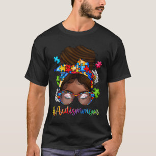 Camiseta Autismo Afro Mãe Curly Hair Americano Autismo Afri
