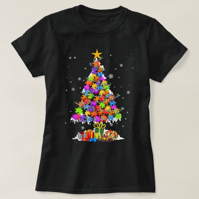 Camiseta Autismo Árvore Natal Pajama Autismo Sensibilização (Frente do Design)