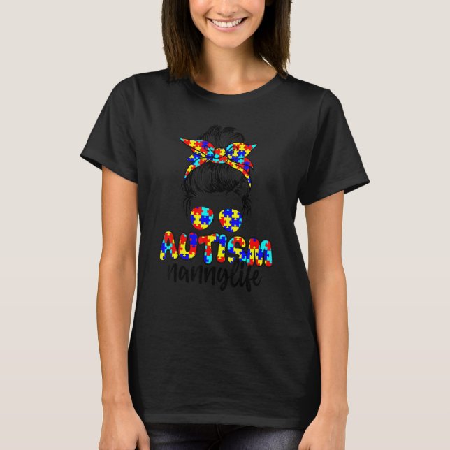 Camiseta Autismo Autismo Nanny Bun Sunglass Bandana Autism  (Frente)