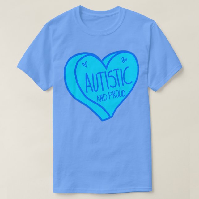 Camiseta Autismo Autista e Orgulhoso do Coração Azul (Frente do Design)