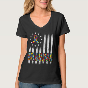 Camiseta Autismo Avô Americano Flag Awarness Family Match