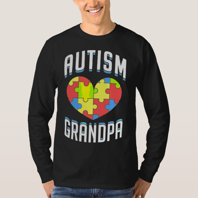 Camiseta Autismo Avô Autismo Dia da Consciência Amor Quebra (Frente)