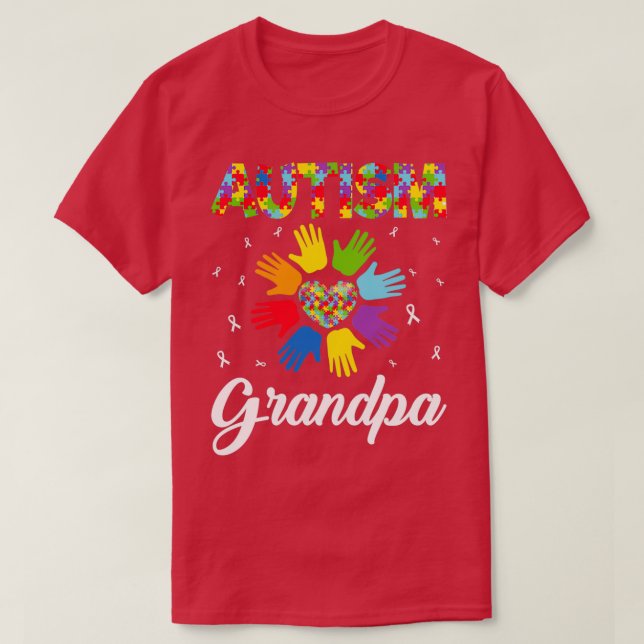 Camiseta Autismo Avô Engraçado Amor Autismo Coração Sensibi (Frente do Design)