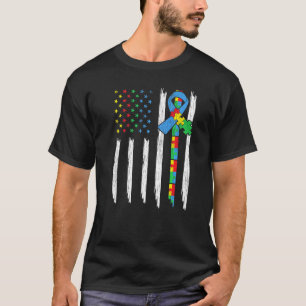 Camiseta Autismo Bandeira Americana Família Correspondência