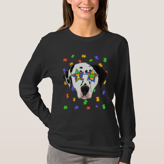 Camiseta Autismo Cachorro Dalmaciano Quebra-cabeça Óculos d (Frente)