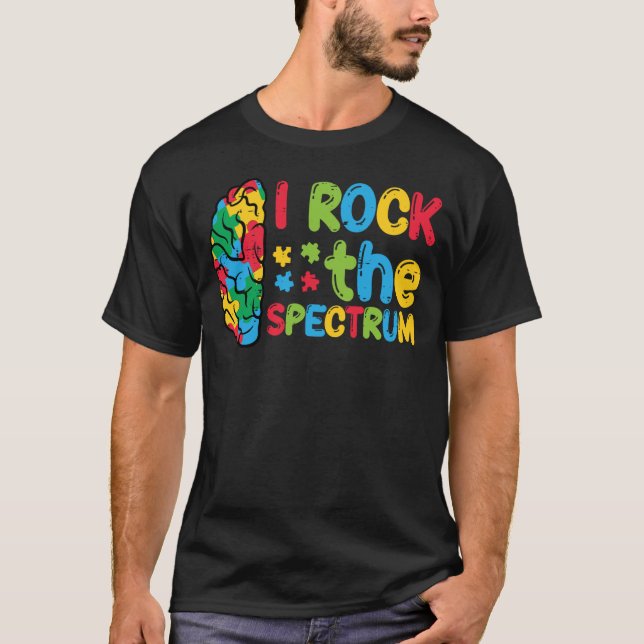 Camiseta Autismo Cérebro Eu Balanço O Espectro de Conscient (Frente)