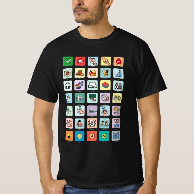 Camiseta Autismo chinês AAC PECS Apontando Comunicação 04 (Frente)