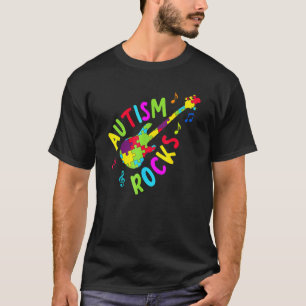 Camiseta Autismo Choca Peças de Quebra-Cabeça de Guitarra d