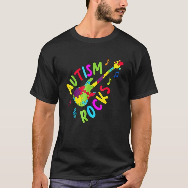 Camiseta Autismo Chora  Peça de Quebra-Cabeça de Guitarra d (Frente)