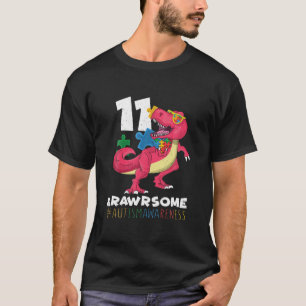 Camiseta Autismo com idade de 11 anos Dinossauro Quebra-cab