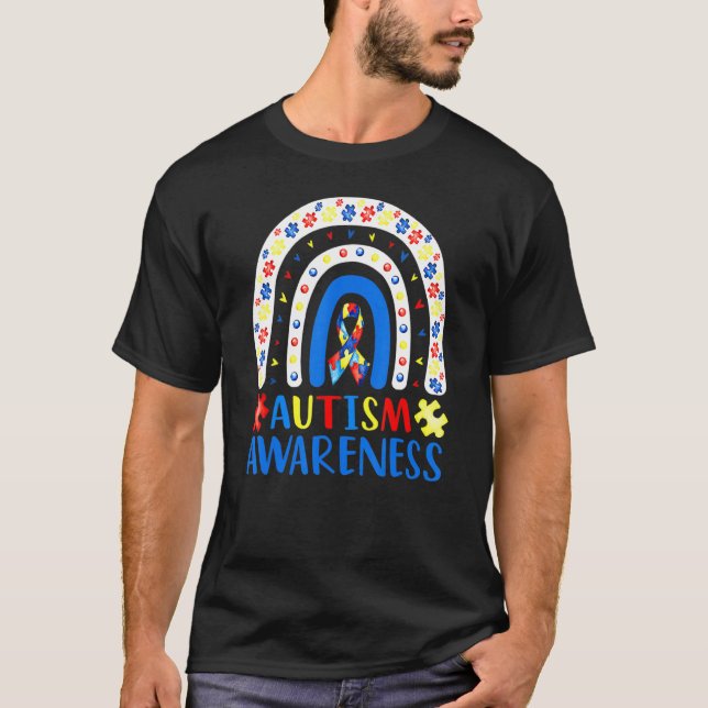 Camiseta Autismo Consciência Arco-Íris Quebra-cabeça Autism (Frente)
