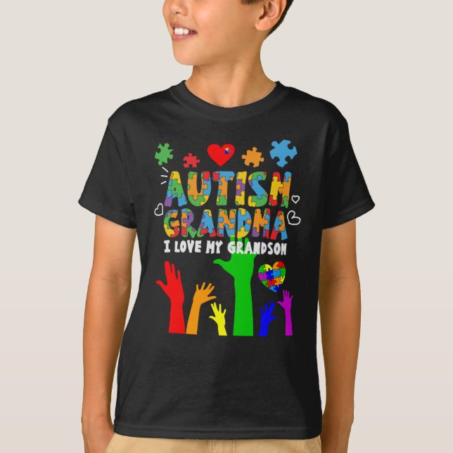 Camiseta Autismo Consciência Autismo Avó Eu Amo Meu Avô (Frente)