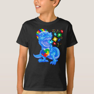Camiseta Autismo Consciência Azul Mês Azul Dinossauro T Rex