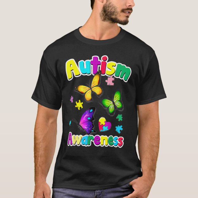 Camiseta Autismo Consciência Borboleta Quebra-cabeça Partes (Frente)