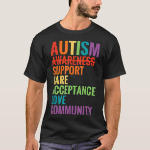 Camiseta Autismo-Consciência do Autismo Apoio Cuidado Aceit