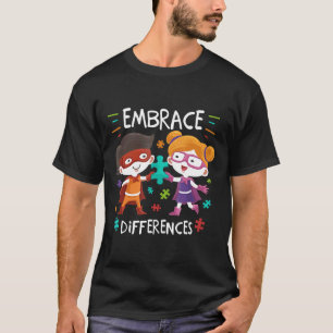 Camiseta Autismo-Consciência do Autismo Super-Heróis Abraça