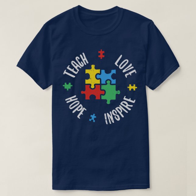 Camiseta Autismo Consciência Ensinar Esperança de Amor Insp (Frente do Design)