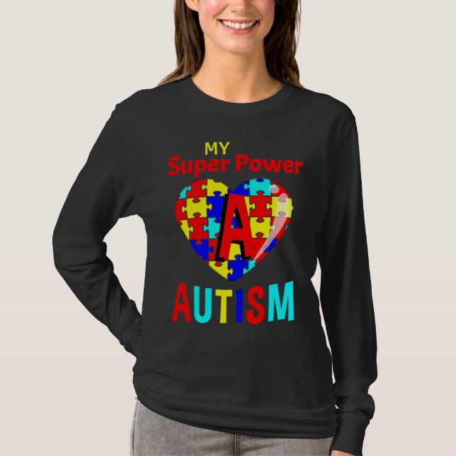 Camiseta Autismo Consciência Meu Autismo Super Poder (Frente)