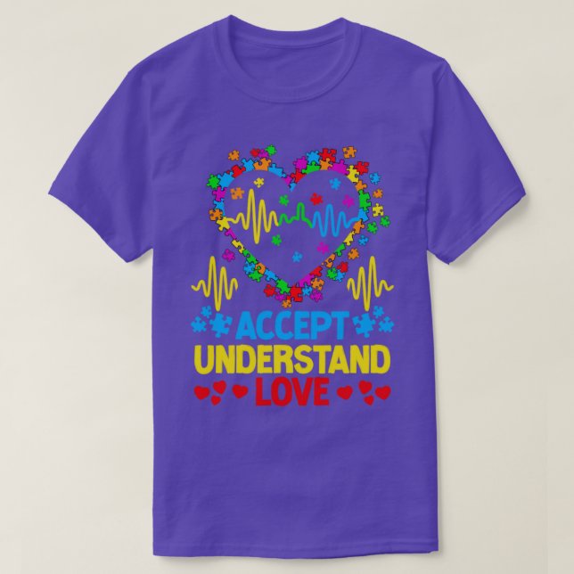 Camiseta Autismo Conscientista Accept Entender Amor ASD1 (Frente do Design)