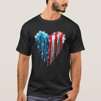 Camiseta Autismo Coração 4 De Julho Quebra-Cabeça Patriótic