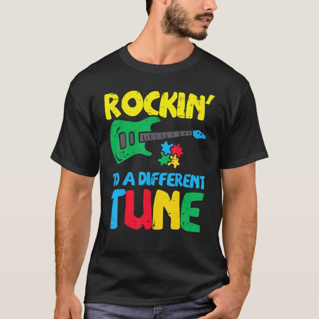 Camiseta Autismo Da Guitarra De Oscilações Diferentes M (Frente)