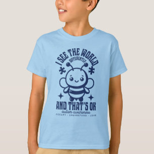 Camiseta Autismo das abelhas Bonitas Alcance Visto Azul