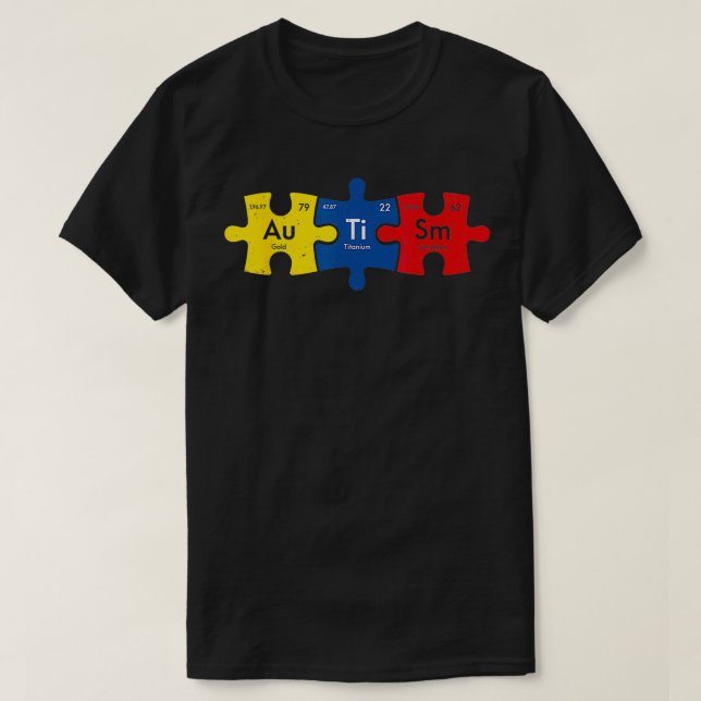 Camiseta Autismo de elemento periódico Quebra-cabeça de con (Frente do Design)