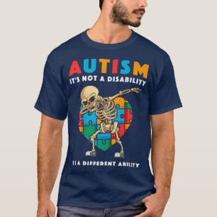 Camiseta Autismo Dia de Consciência Dabbing Skeleton Kids D