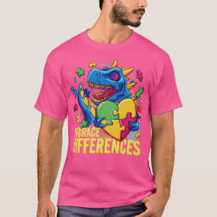 Camiseta Autismo Diferenças de Embrace Dinossauro TRex Cria