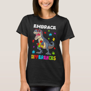 Camiseta Autismo Diferenças de encraçamento Dinossauro Rex 