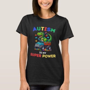 Camiseta Autismo do Dinossauro Trex é Meu Superpoder Consci