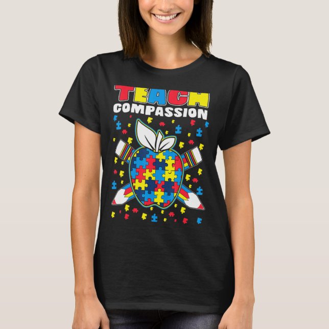 Camiseta Autismo do professor de Quebra-cabeça de Compaixão (Frente)