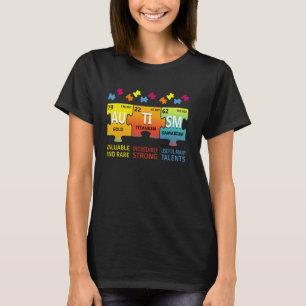 Camiseta Autismo Dourado Titanium Samarium Quebra-cabeça Qu