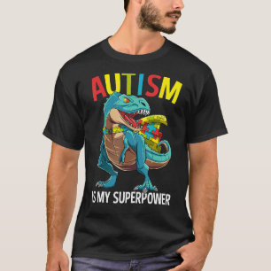 Camiseta Autismo É Meu Super Poder Dinossauro Quebra-cabeça