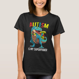 Camiseta Autismo É Meu Super Poder Dinossauro Quebra-cabeça